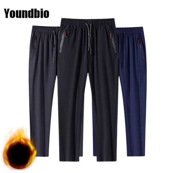 

men plus fleece pants warm windproof waterproof men trousers casual fashion slim streetwear pants men m-5xl 211112, Black