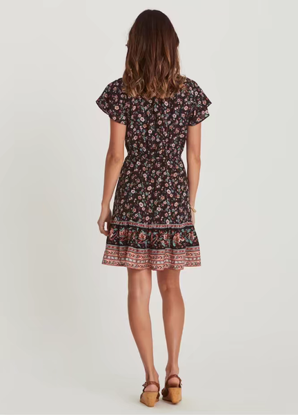 

2021 bohemian location floral print short sleeve dress women lacing up single-breasted buttons short dresses holiday vestidos, Red