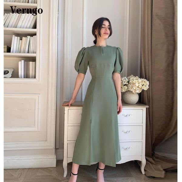 

party dresses verngo modest pale old green a line evening half puff sleeves jewel neck tea length formal prom gowns for women, White;black