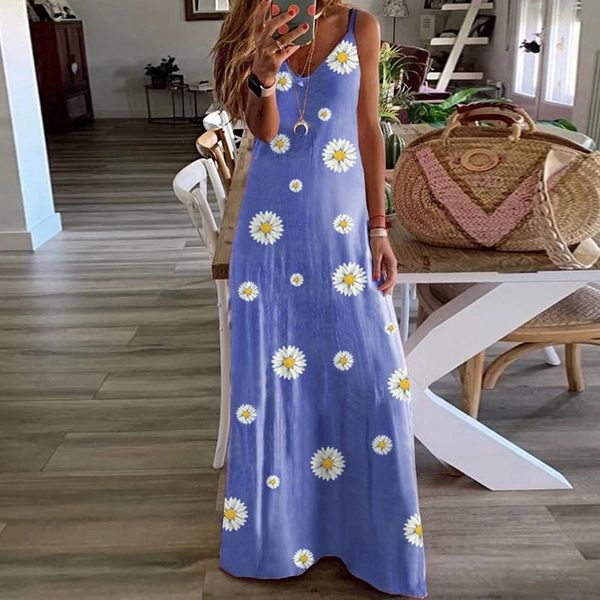

casual dresses summer small daisy printed vest suspender dress 4xl 5xl women deep v spaghetti belt large size female long, Black;gray