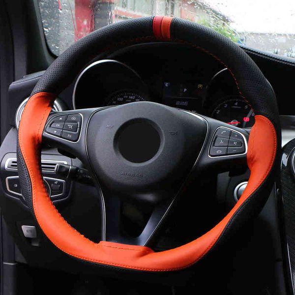 Antislip Soft Artificial Couather Cheing Wheel Tampa de 38 cm de volante com agulhas e acessórios para interiores do carro de arame J220808