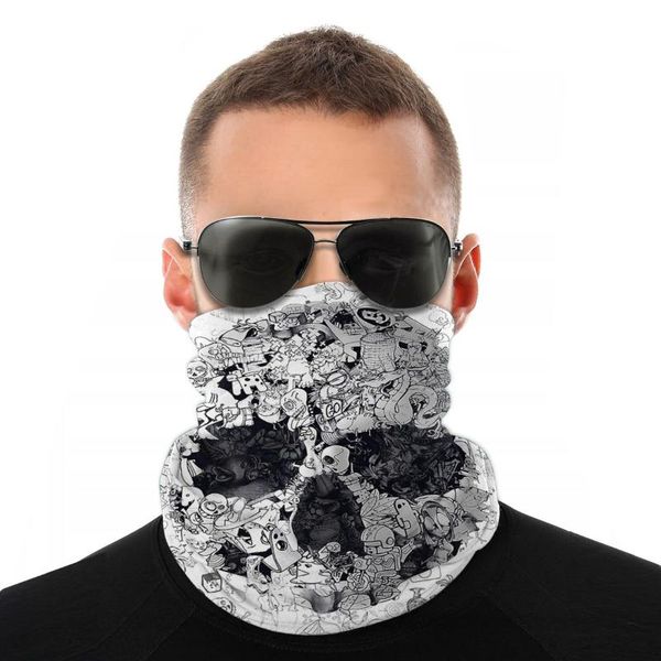 

scarves doodle skull cartoon magic scarf half face mask halloween neck gaiter seamless bandana windproof headwear cycling hiking, Blue;gray