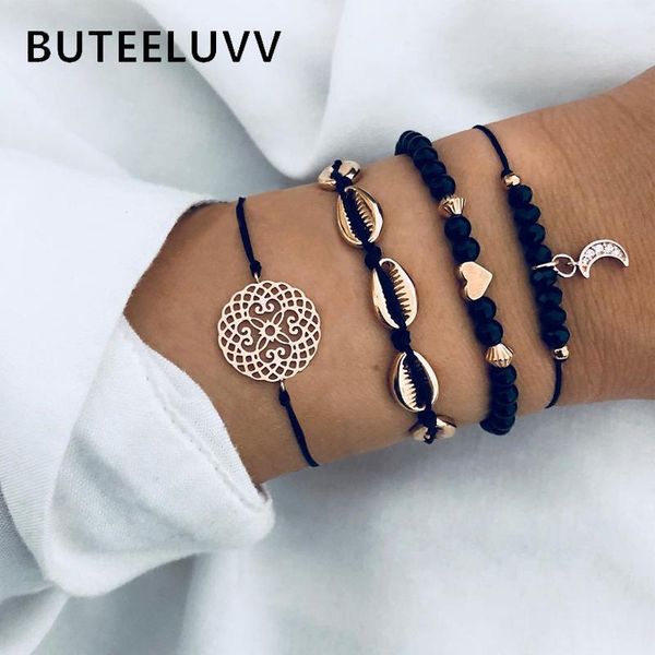 

charm bracelets buteeluvv handmade black beaded for women accessories creative gold shell heart rhinestone moon set, Golden;silver