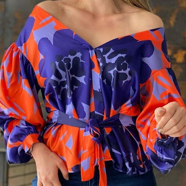 

women's blouses & shirts fashion off shoulder women blouse autumn casual long sleeve pullovers elegant vintage floral printed ladi, White