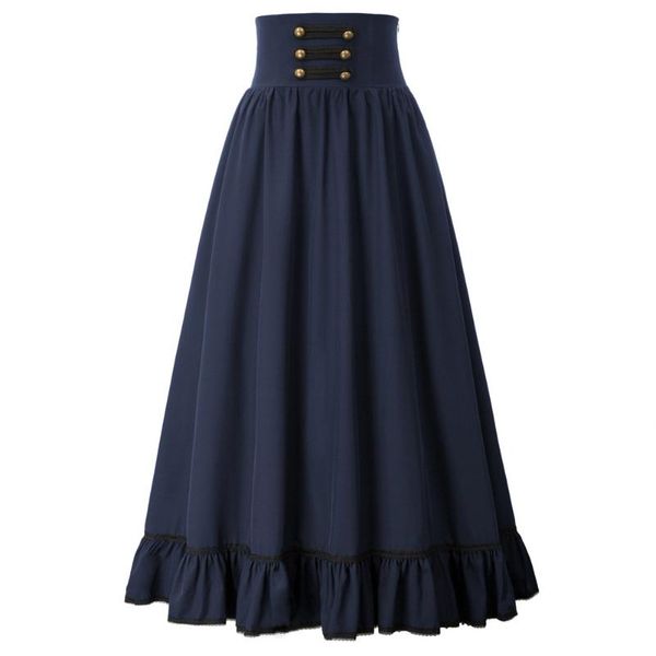 

skirts steampunk skirt women gothic long high waist ruffled hem a-line elastic vintage party clubwear retro ruffle lady, Black