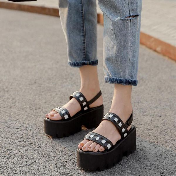 

women shoes block heels summer womens shoes 2021 sandals platform open toe heels female footwear summer sandals, Black