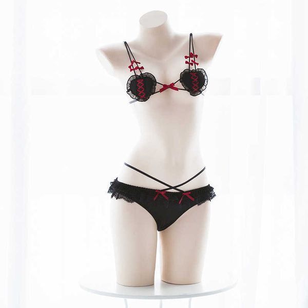 Sevimli Mikro Bikini Seksi Anime Cosplay Lingerie Şeytan ve Melek Lolita Sutyen Ve Külot Seti Y0911