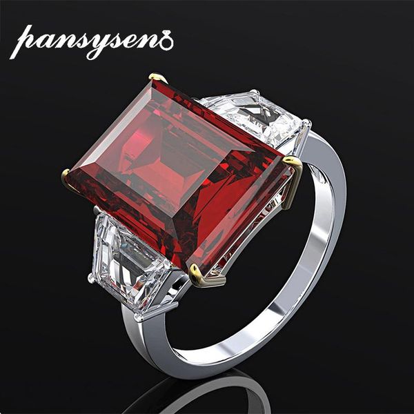 

cluster rings pansysen 100% 925 sterling silver rectangle ruby created moissanite gemstone wedding engagement ring fine jewelry wholesale gi, Golden;silver