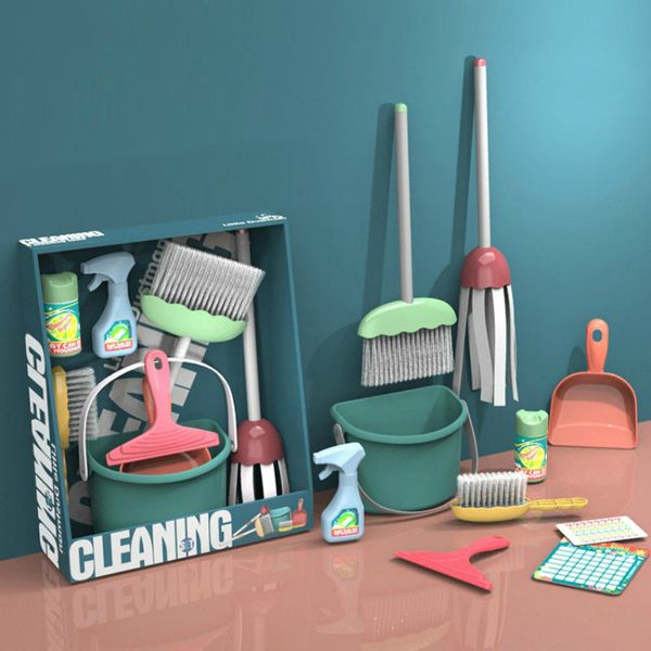 Kits Housekeeping Brinquedos Cleaning Tool Kit Simulação Mini Vassoura Dustpan Set Findend Play Educação Housework Presentes Meninos Meninas 210312