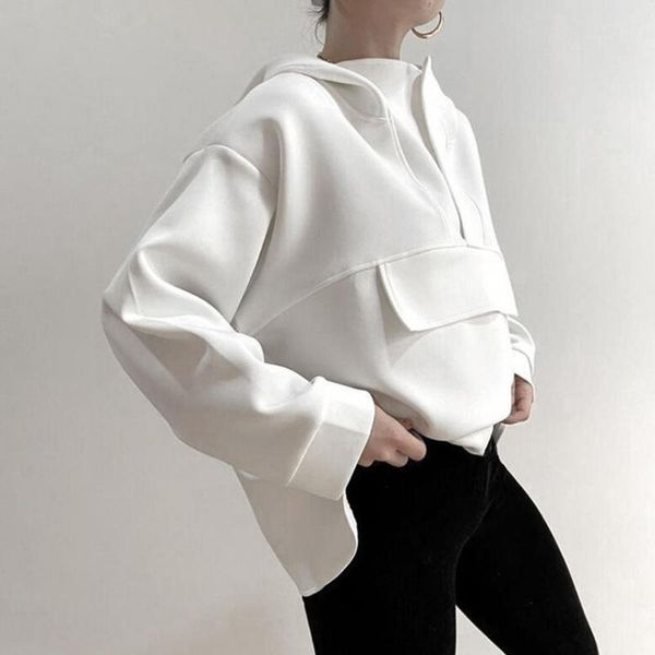 

women's hoodies & sweatshirts women hoodie solid color side split autumn winter long sleeve irregular hem sweatshirt patchwork, Black
