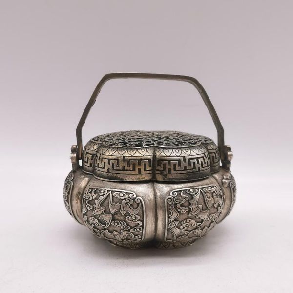 

fragrance lamps china fine workmanship tibetan silver white copper sculpture " hollow out censer metal crafts decoration