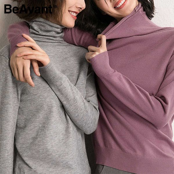 

beavant leisure high collar sweater cosy slim long sleeve pullover home style fashion women's sweater autumn winter sweater 210709, White;black