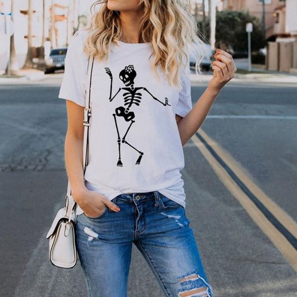 

skeleton t shirt women funny skull punk tshirts fashion casual short sleeve femme mujer o-neck tshirt, White