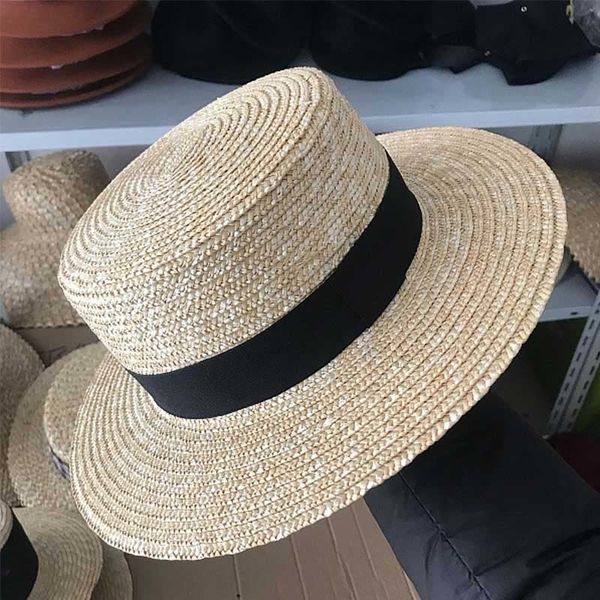 

2021 new classical beach ribbon bowknot boater wide brim summer sun hats for women ladies wheat straw cap kentucky derby hat uxuo, Blue;gray