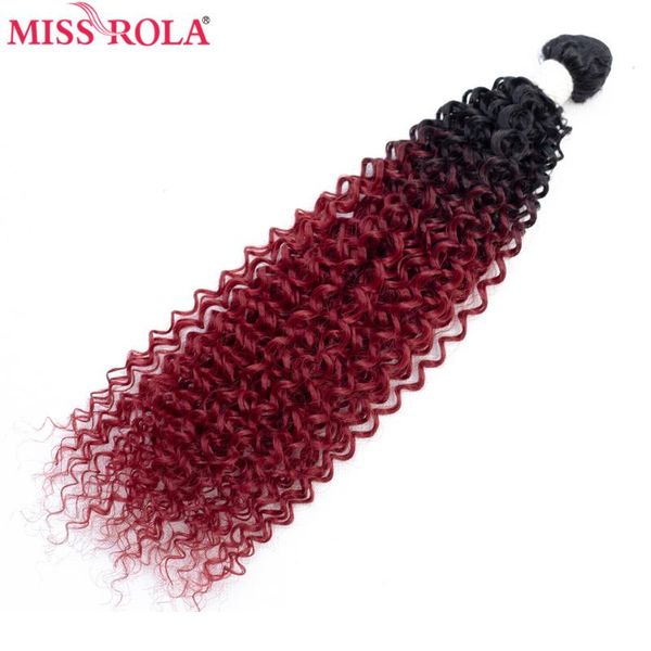 

human ponytails miss rola ombre hair bundles synthetic kinky curly extensions sew in weaves 18-22 inch 6pcs/pack 200g wefts, Black