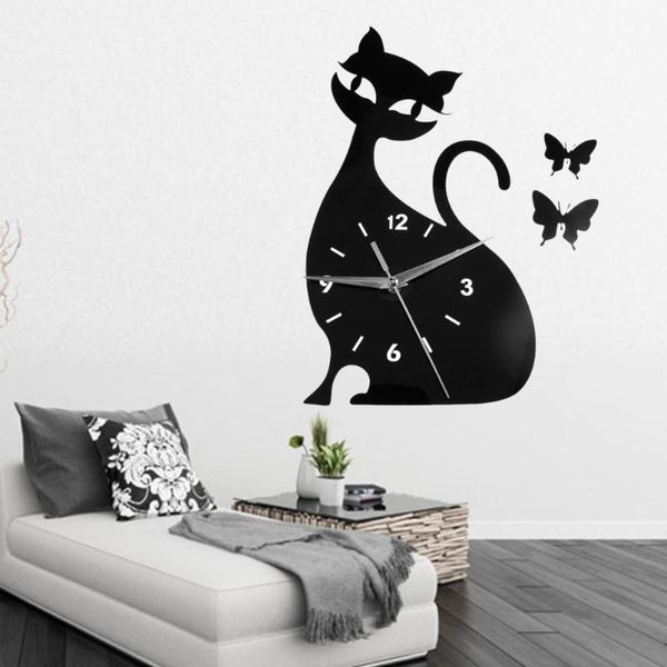 

wall clocks clock cat mirror black modern design home decor watch