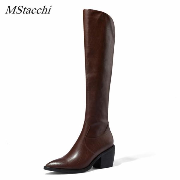 

boots mstacchi temperament long women microfiber plush black brown zipper strange heel pointed toe shoes female the knee