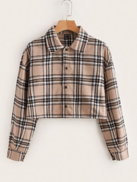 

tartan print collared crop blouse 03ti#, White