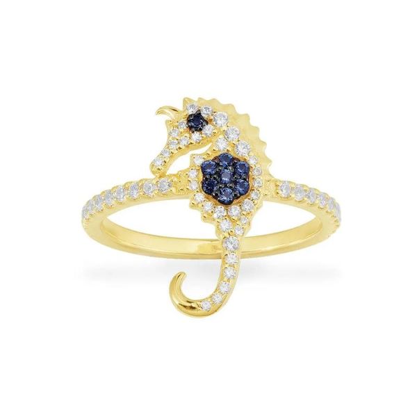 

cluster rings sljely fahsion real 925 sterling silver yellow gold color lucky seahorse ring micro zircon women fine brand jewel, Golden;silver