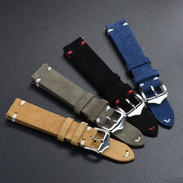 

watch bands quick release bar black khaki brown watchbands suede leather vintage straps for accessories 20mm 22mm, Black;brown
