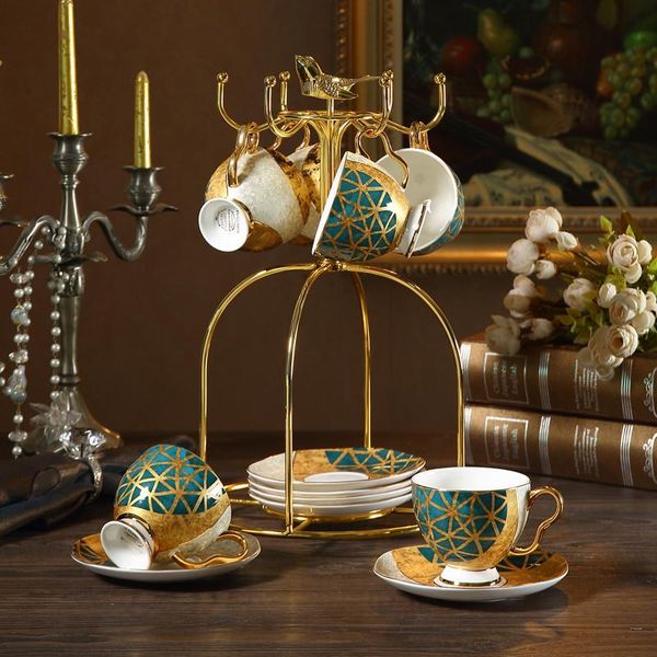 

cups & saucers european style luxury bone china coffee cup with saucer spoon set gold porcelain afternoon teacup ceramic cafe espresso mug