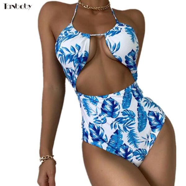 

tanboby monokini swimsuits printing backless one piece bathing suits for womens hollow high waist 1 pieces swimwear 2021