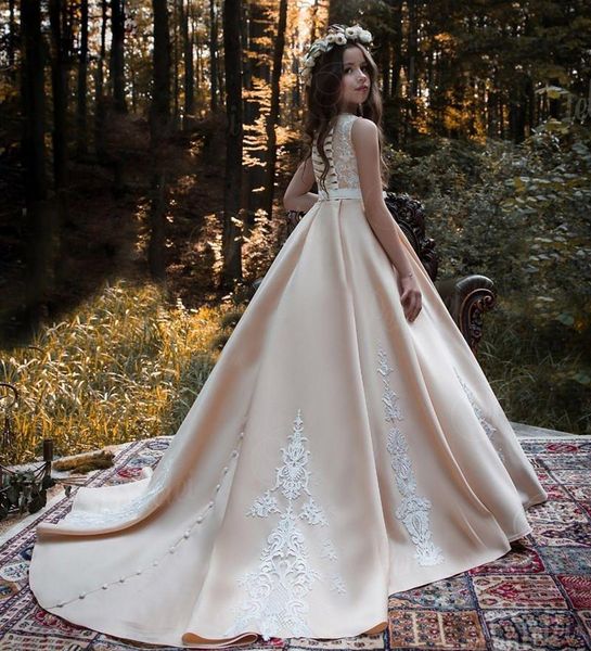 

girl's dresses beautiful princess a-line first communion dress satin applique lace flower girl children wedding party gown, Red;yellow