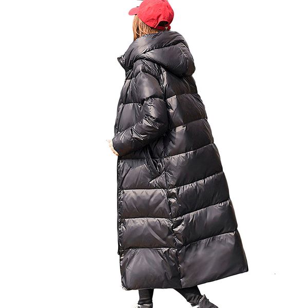 

90% white duck down jacket 2021 women winter jacket long thick coat for women hooded down parka warm female clothes waterproof t191024, Black