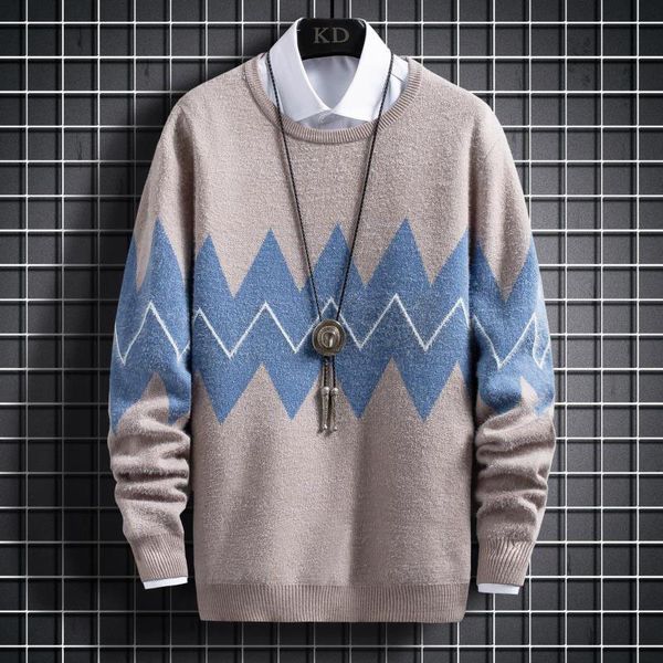 

sweater knit men's casual t shirt round neck pullover ted backing youth student wear 38, White;black