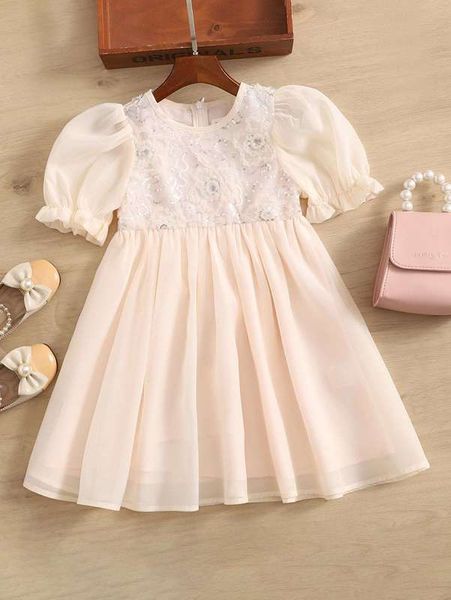 

toddler girls contrast sequins puff sleeve dress she, Red;yellow