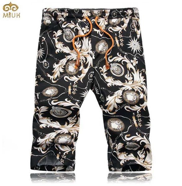 

miuk floral printing fashion men shorts summer seventh shorts large size beach wear cotton drawstring 38 navy, White;black