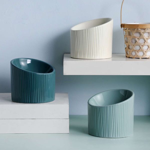 

ceramic cat bowl protect cervical spine slant mouth high foot dog food bowl cat food basin rice basin pet products prevent overturning