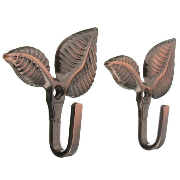 

2 x iron leaf shaped curtain tie backs holders wall hooks home decor, red bronze
