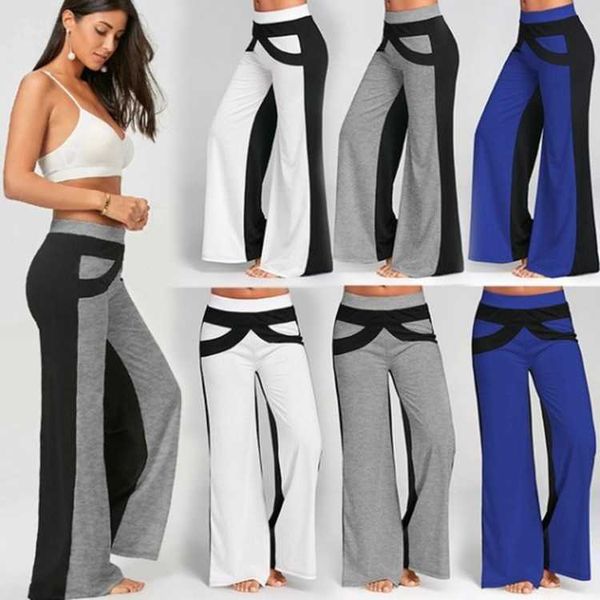 

2021 women's fashion casual color contrast wide leg pants, Black;white