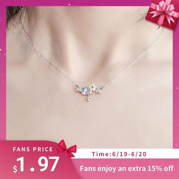 

chains 925 sterling silver crytal shell flower necklace for women sweet clavicle chain girl jewelry wholesale
