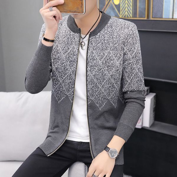 

2021 new men's coat snowflake clothing man winter 0-neck cardaigan print homme slim fit knitwear outerwear sweater jumper y5j6, White;black