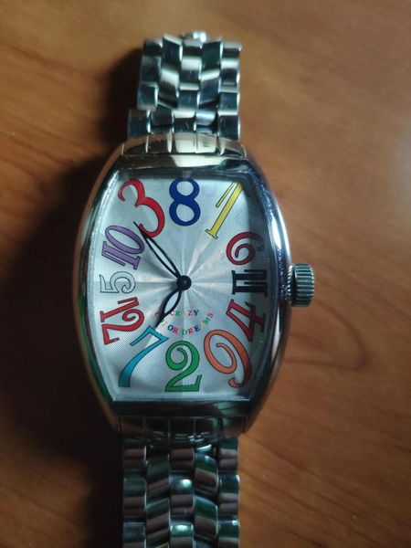 

wristwatches watch face stainless steel black leather men sapphire automatic mechanical no date crazy hours sport rainbow number, Slivery;brown