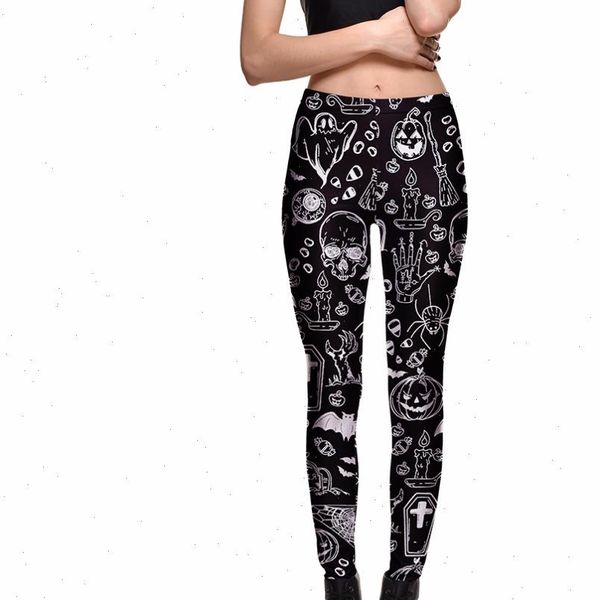 

woman leggings gothic halloween leggings skull pumpkin print women punk leggins 3xl 4xl drop shipping good quality, Black