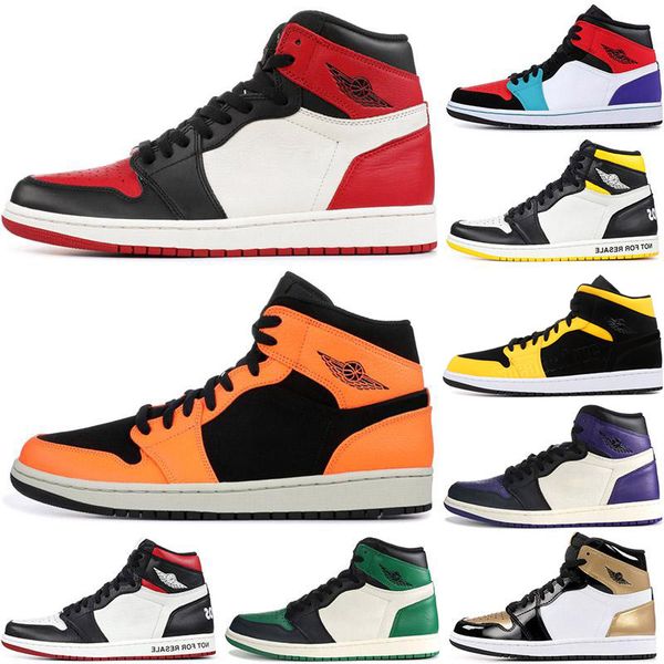 

2021 1 high 1s jumpman shoes twist mid chicago royal toe triple white unc patent se multi-color purple aqua mens womens sneakers, Black