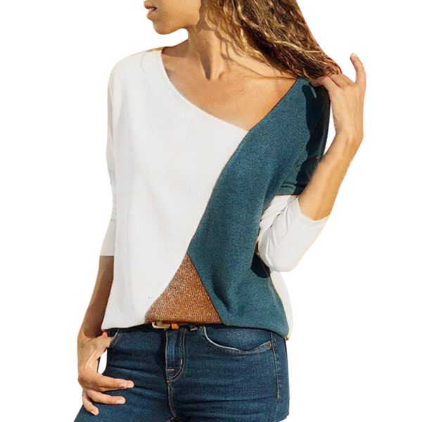 

clothing women and autumn o-collar colour personality fashion collision long mouths size casual slim 2021 new, White