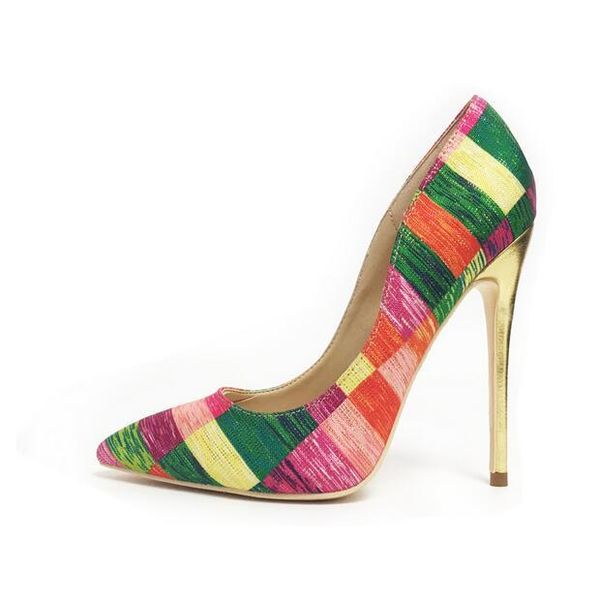 

dress shoes arrivals mixed colors pointed toe high heeled pumps for women slip-on gold metal heels patchwork big size 42, Black