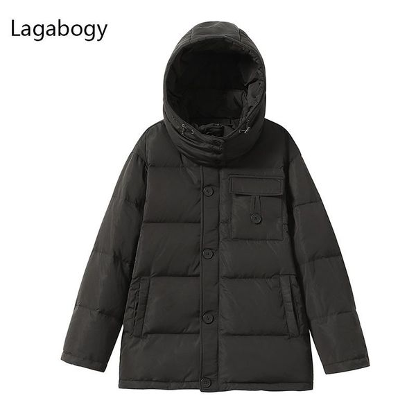 

women's down & parkas lagabogy 2021 winter short puffer jacket women thick warm hooded 90% white duck coat female snow loose outwear, Black