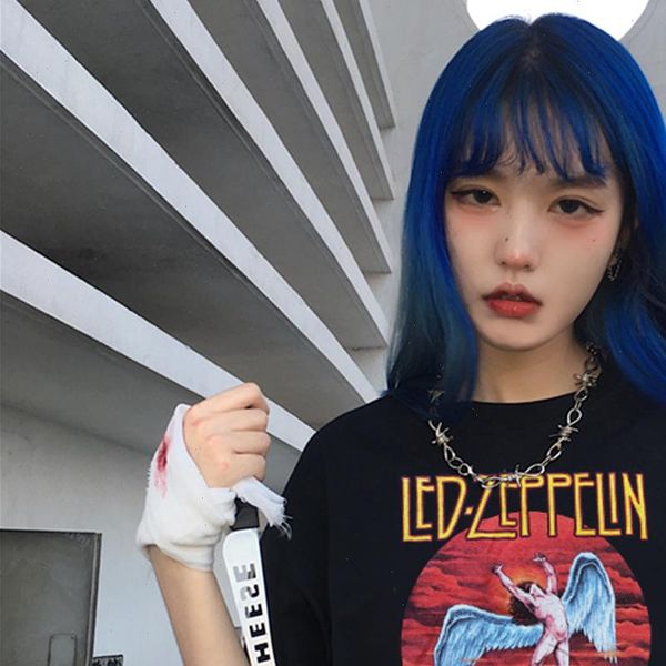 

summer new vintage new cartoon band letter printed tees punk fun large size loose fashion casual female harajuku t shirt, White