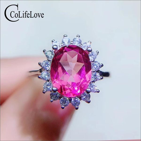 

cluster rings colife jewelry 925 silver pink z ring for wedding 7mm*9mm natural classic gemstone, Golden;silver