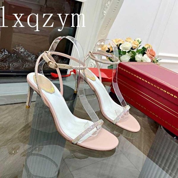 

dress shoes brand crystal sandals for woman one word band rhinestone stiletto heel summer skirt wedding party mujer, Black