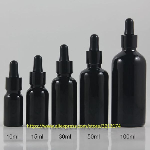 

storage bottles & jars wholesale 5ml to 100ml shiny black bottle with aluminum dropper lid,perfume liquid essential oil fragrance glass cont