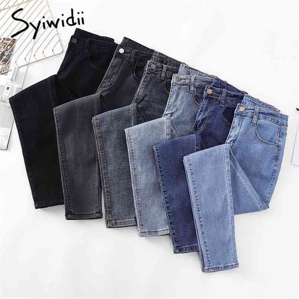 Syiwidii ​​Yüksek Bel Skinny Jeans Kadın Kalem Pantolon Rahat Siyah Mavi Gri Moda Sokak Tarzı Streç Giyim 210809