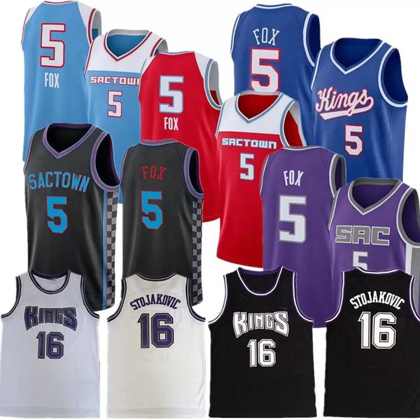 

vintage basketball jersey de aaron 5 fox city jason 55 williams peja 16 stojakovic chris webber jerseys men edition retro black purple white, Black;red