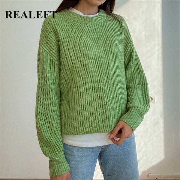 

realeft women's pullovers vintage korean style long sleeve round neck casual loose ladies knitting sweaters winter 211215, White;black