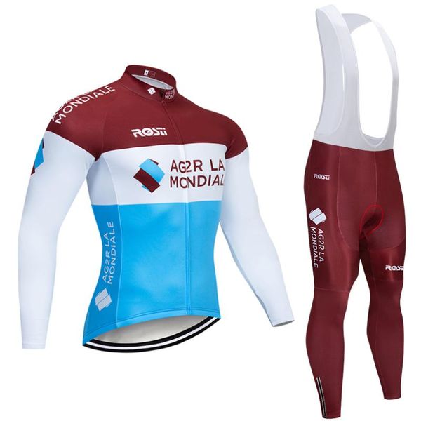 

cycling jersey sets 2021 ag2r team jacket 12d bike pants set ropa ciclismo mens winter thermal fleece pro bicycling maillot wear, Black;red